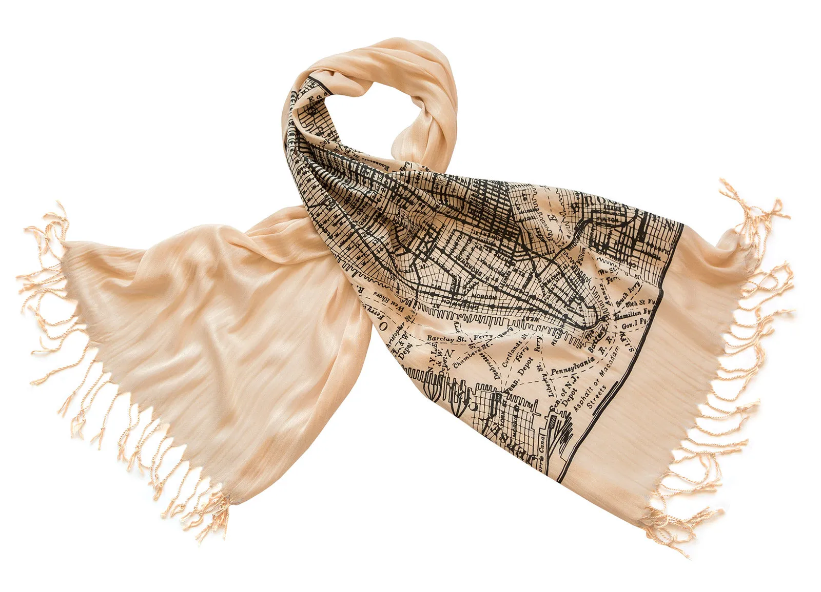 New York City Vintage Map Scarf. Manhattan, Brooklyn Luxe Weight Pashmina