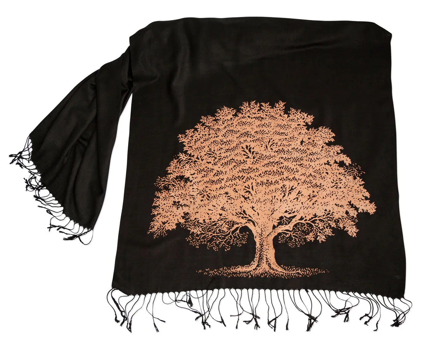 Oak Tree Scarf, Tree Silhouette Linen-Weave Pashmina