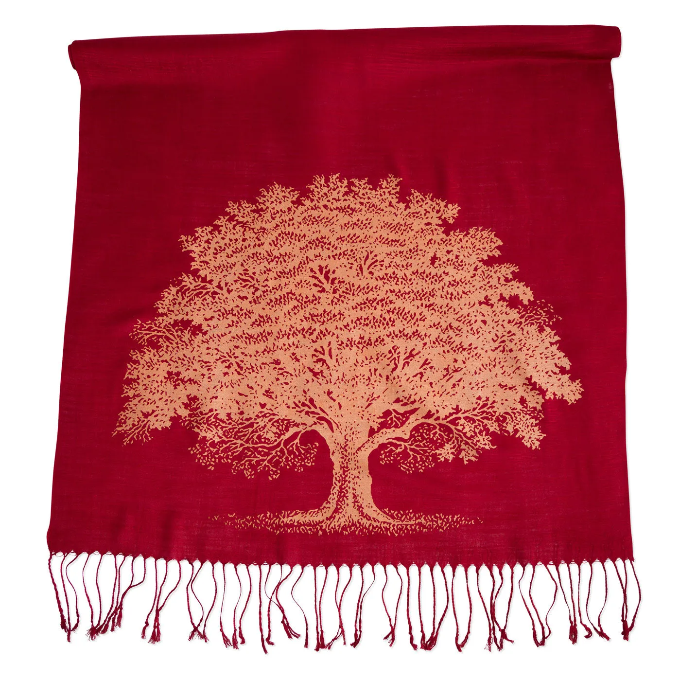 Oak Tree Scarf, Tree Silhouette Linen-Weave Pashmina