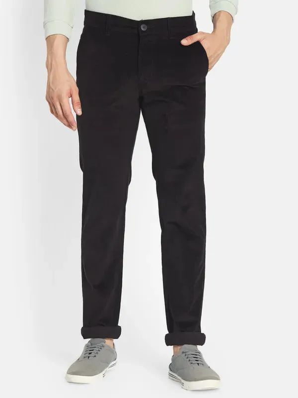 Octave Men Black Solid Cotton Chinos Trousers