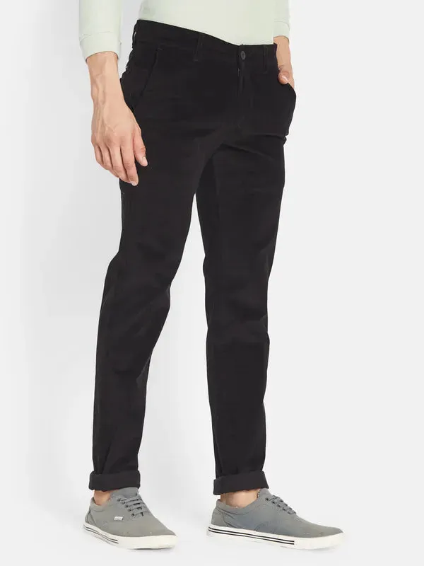 Octave Men Black Solid Cotton Chinos Trousers