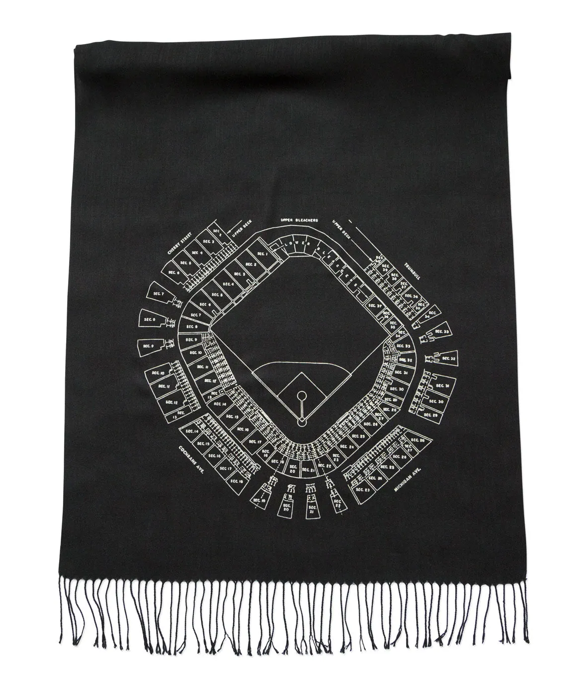 Old Tiger Stadium Blueprint Scarf, Historic Detroit Bamboo Pashmina