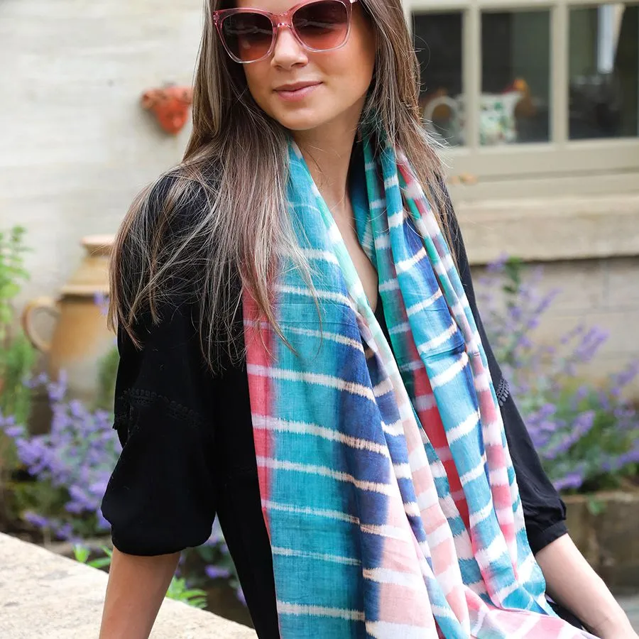 Organic cotton blue mix batik stripe scarf