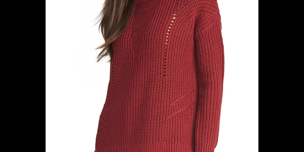 Rachel Roy Women's Cable Knit Cut Out Sweater Red Size XX-Large