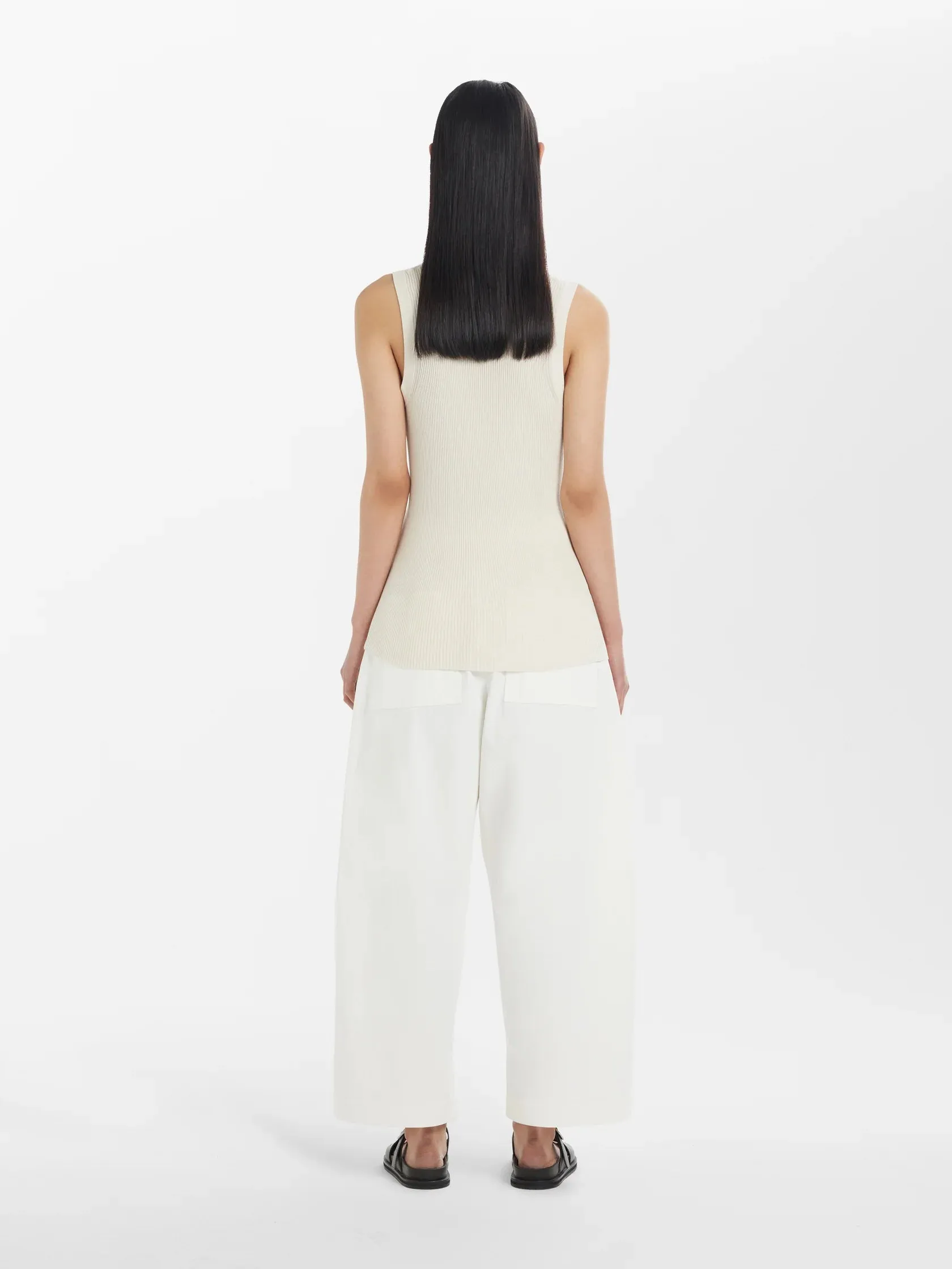 Rakko Fine Crepe Cotton Knit Tank - Oyster