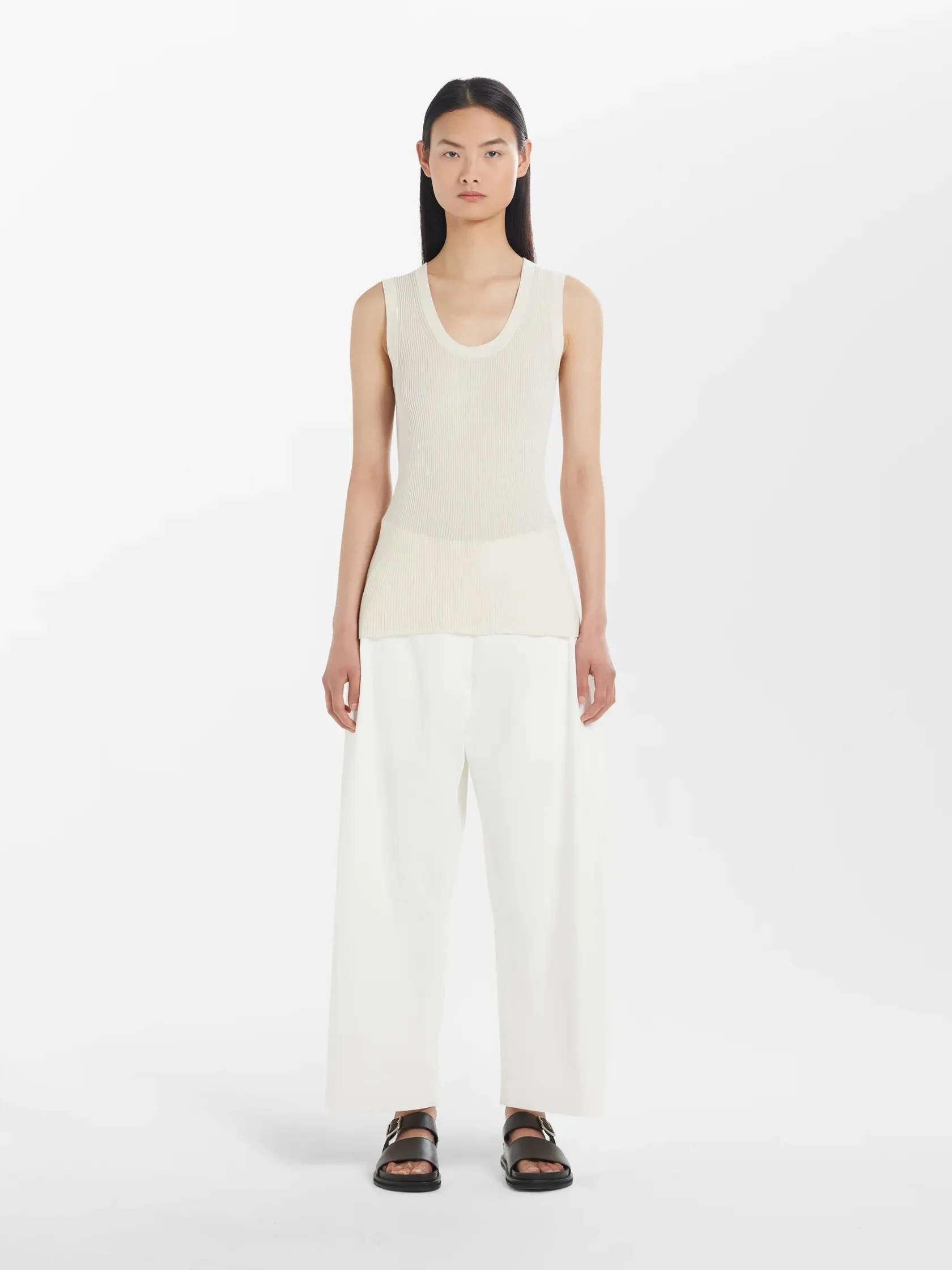 Rakko Fine Crepe Cotton Knit Tank - Oyster