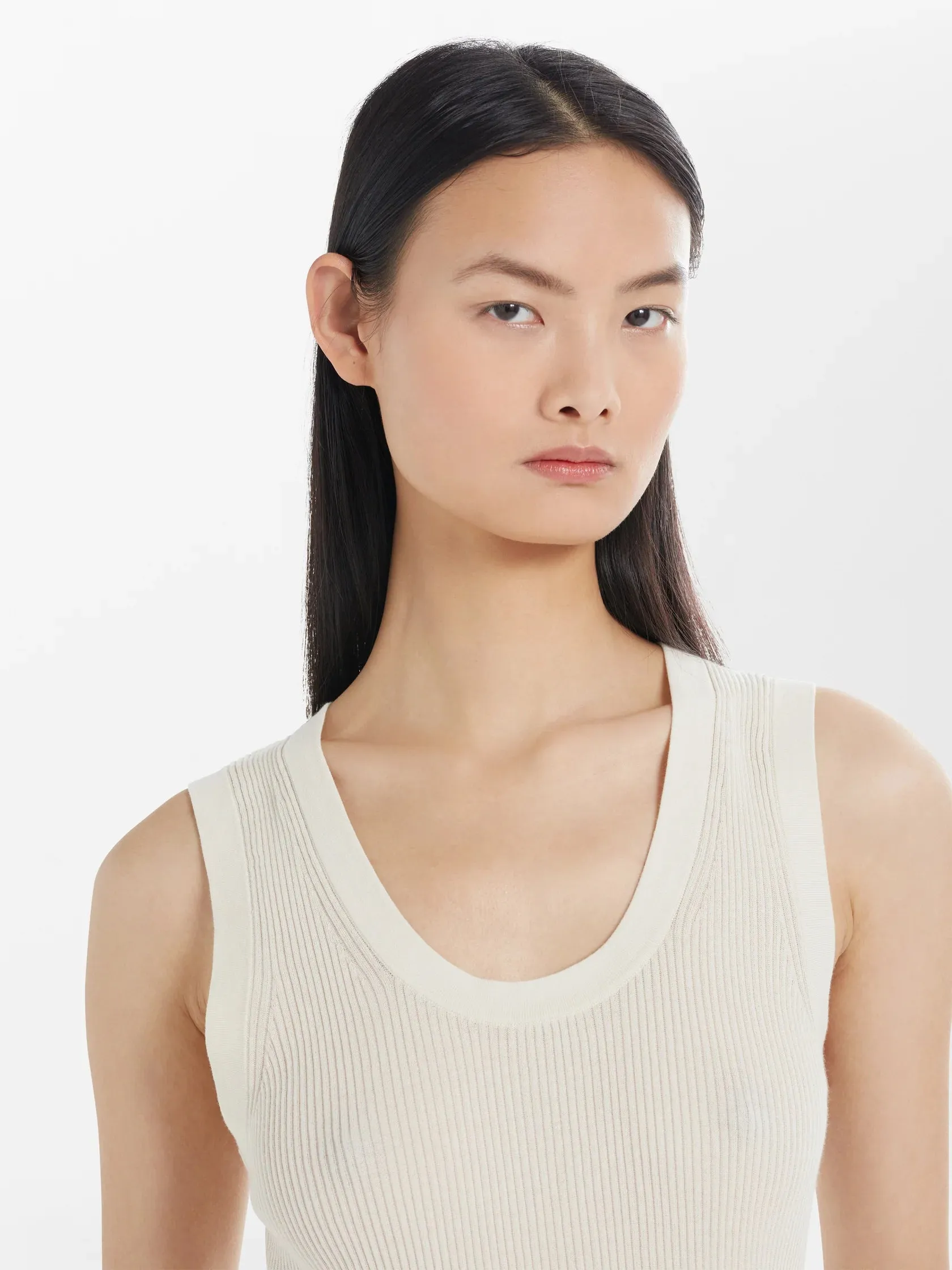 Rakko Fine Crepe Cotton Knit Tank - Oyster