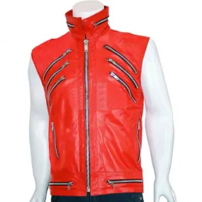 Red Leather Motorcycle Vest for Men