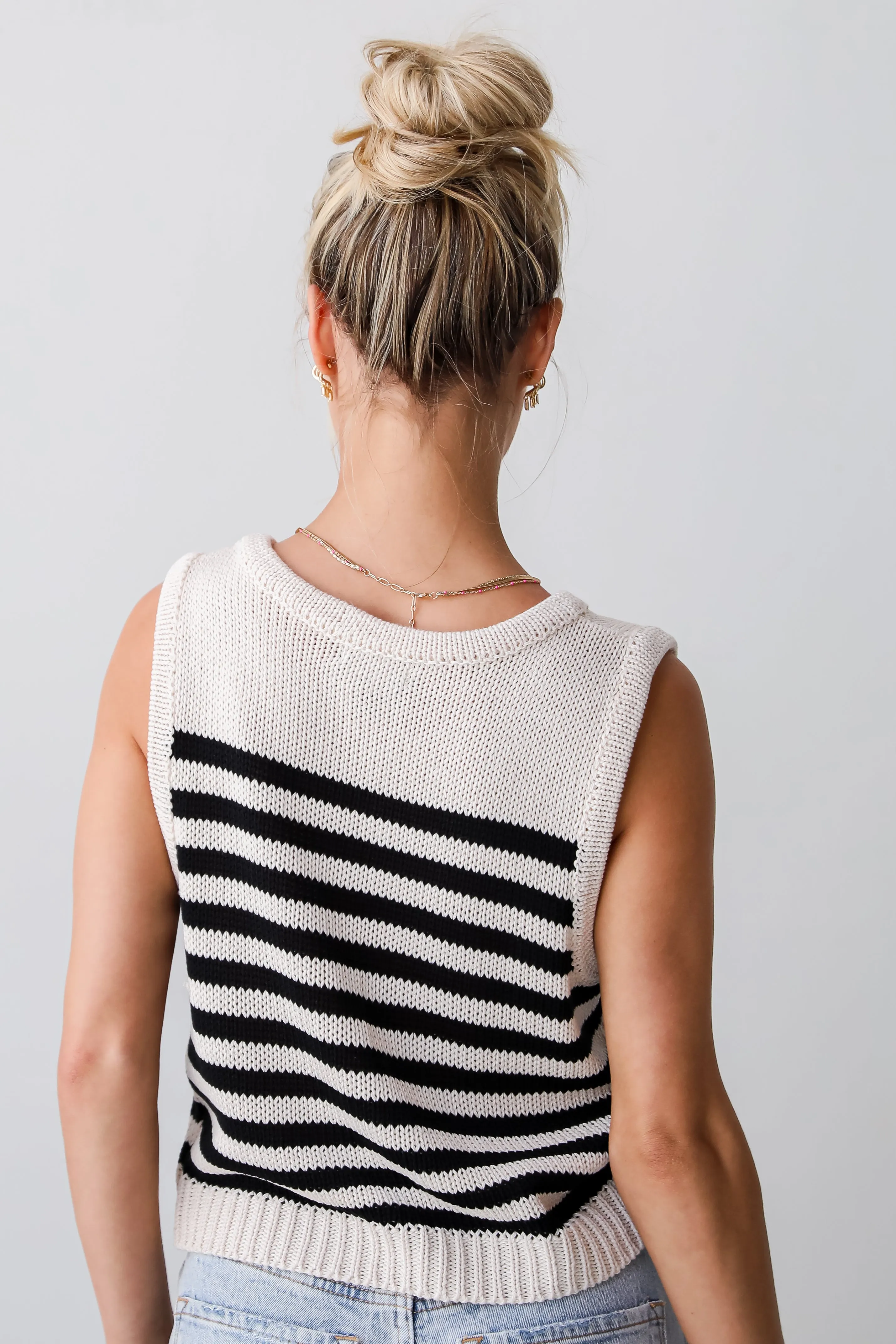 Relaxed Essence Taupe Striped Knit Vest