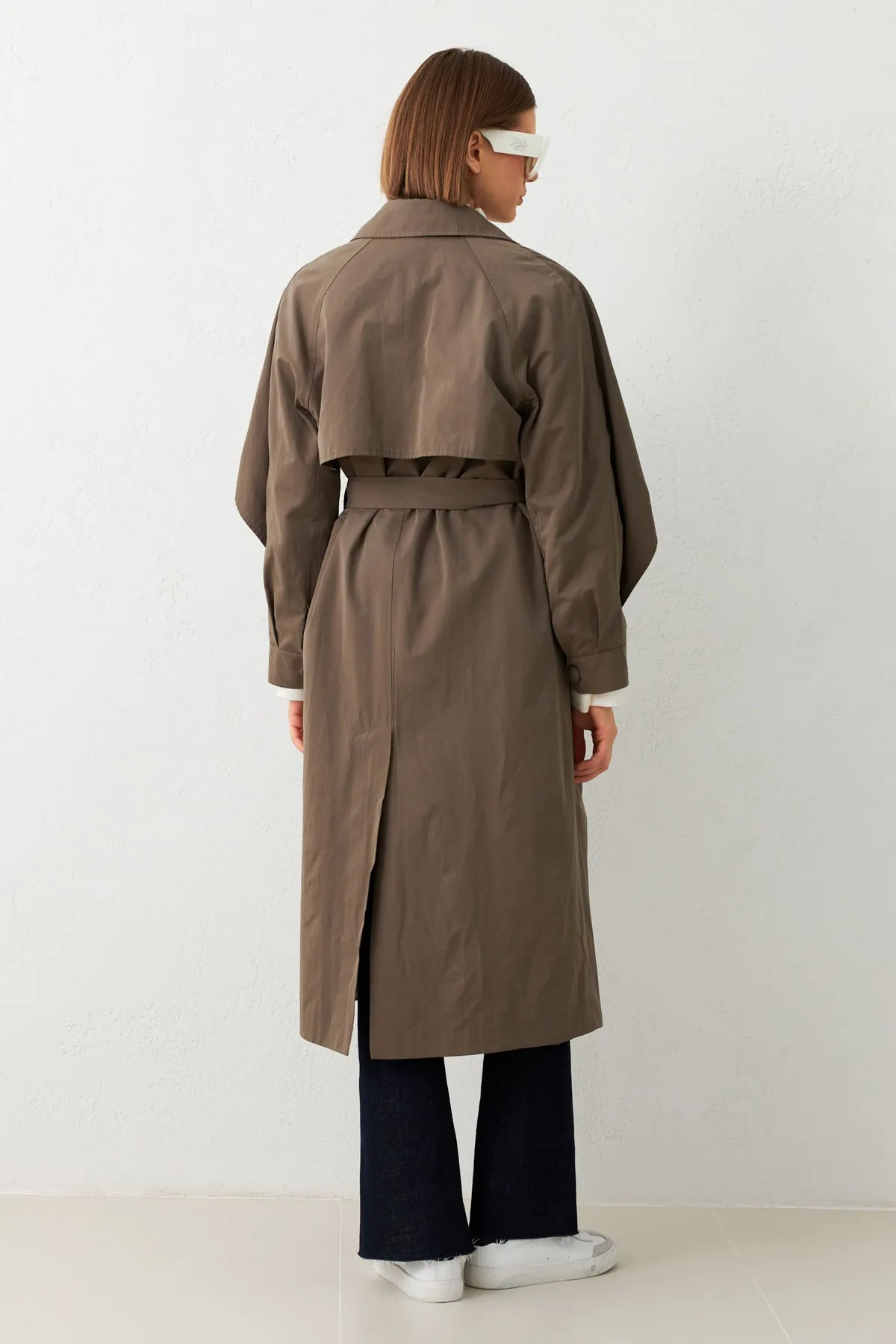 Setre Belted Trench Coat With Pockets Khaki