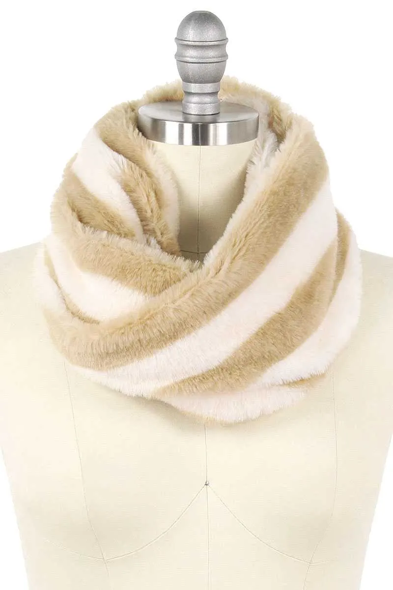 Stripe Fur Tube Infinity Scarf