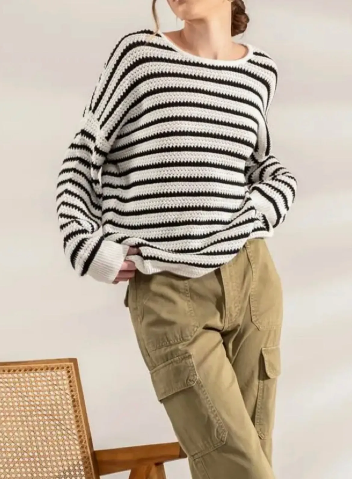 Striped knit pullover