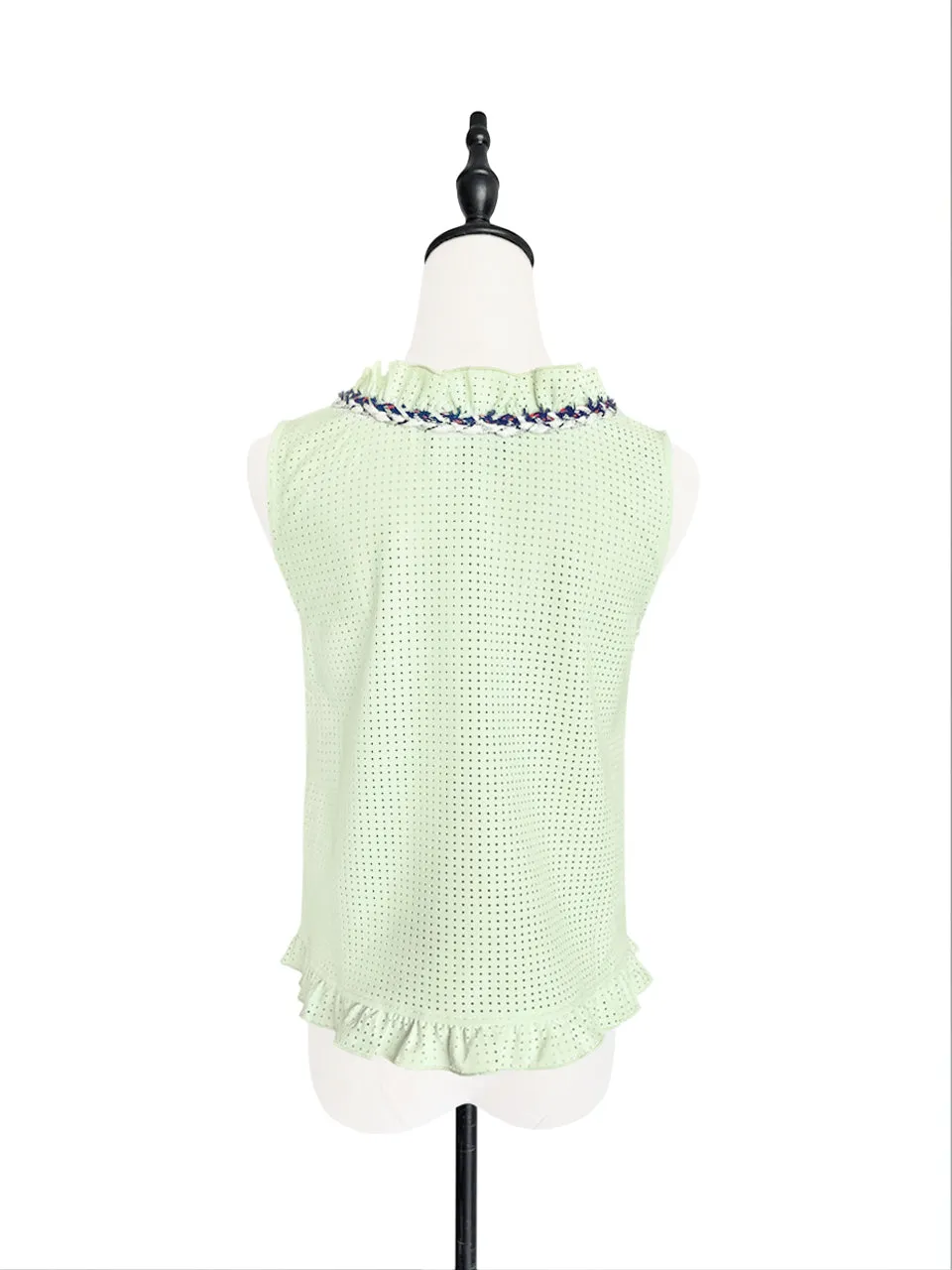 Surprise Sale! Light Green Cord Trim Details Ruffled Laser Cut Tank