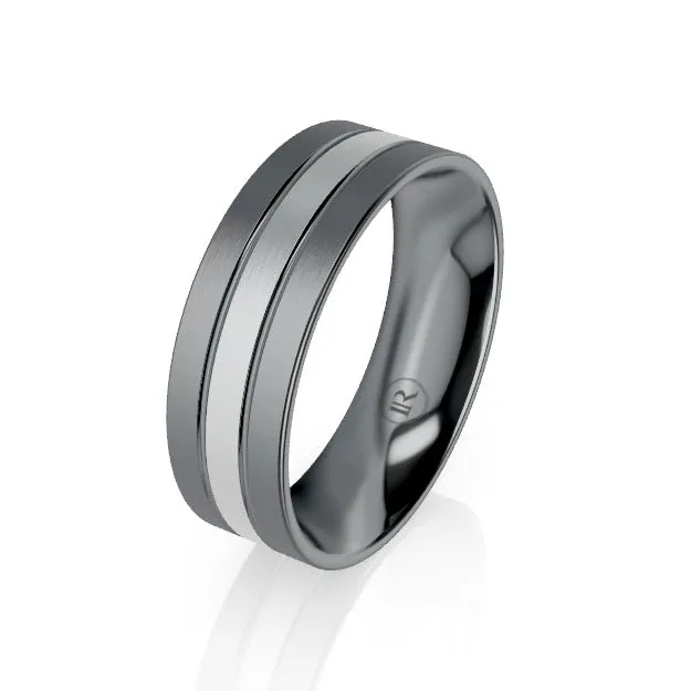 Tantalum and Gold Three Row Mens Wedding Ring