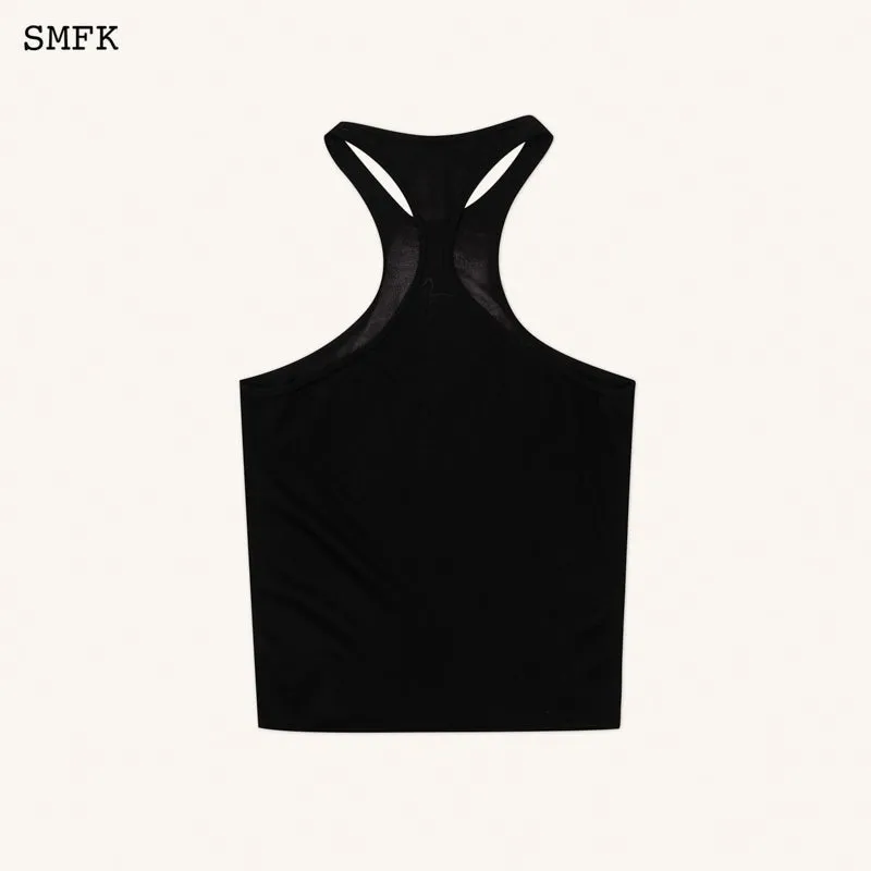 Temple Traditional Halter-Neck Knitted Vest Top Black