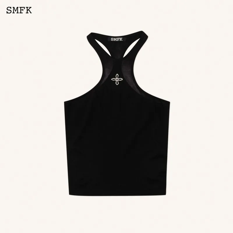 Temple Traditional Halter-Neck Knitted Vest Top Black