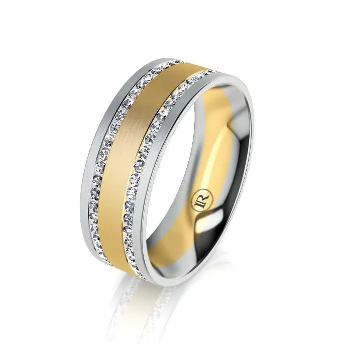 The Archibald Two Tone White Gold Edge White Diamond Mens Wedding Ring