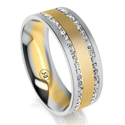 The Archibald Two Tone White Gold Edge White Diamond Mens Wedding Ring