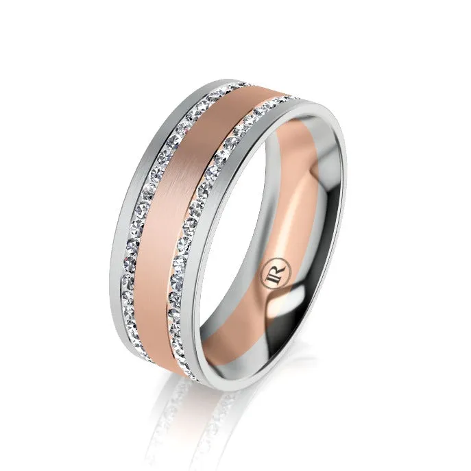 The Archibald Two Tone White Gold Edge White Diamond Mens Wedding Ring