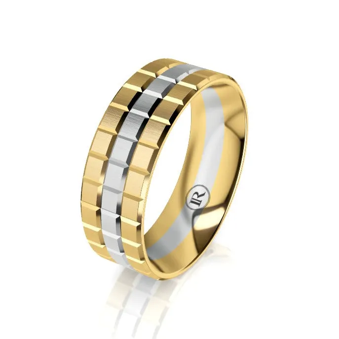 The Aspen Two Tone Yellow & White Gold Notched Wedding Ring