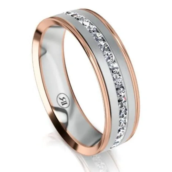 The Edison Two Tone White Gold Inner Diamond Mens Wedding Ring