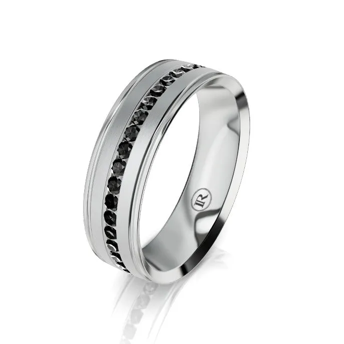 The Edison White Gold Black Diamond Mens Wedding Ring