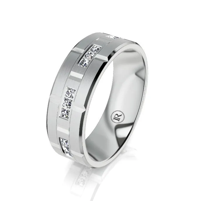 The Elliott White Gold & White Diamond Mens Wedding Ring