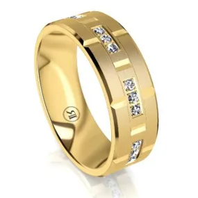 The Elliott Yellow Gold & White Diamond Mens Wedding Ring