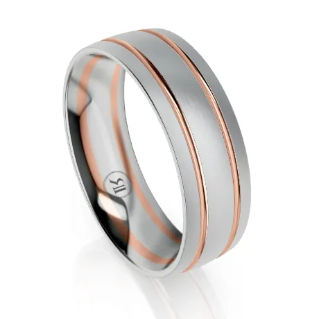 The Lexington White Gold with Gold Groove Round Mens Wedding Ring