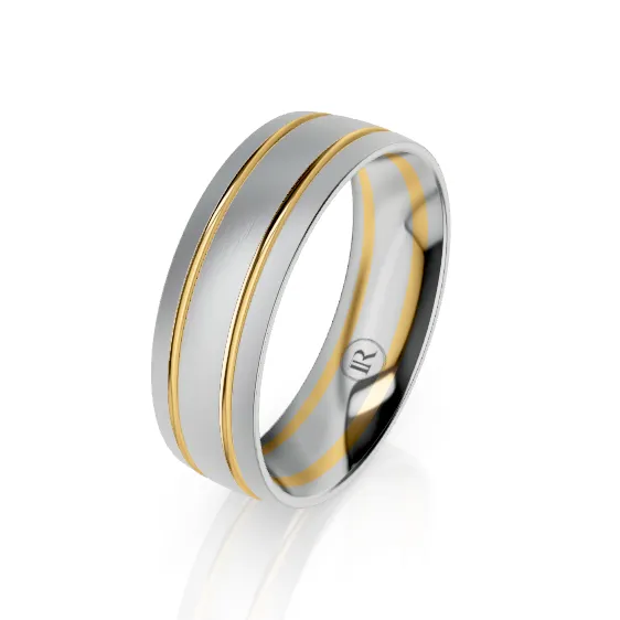 The Lexington White Gold with Gold Groove Round Mens Wedding Ring