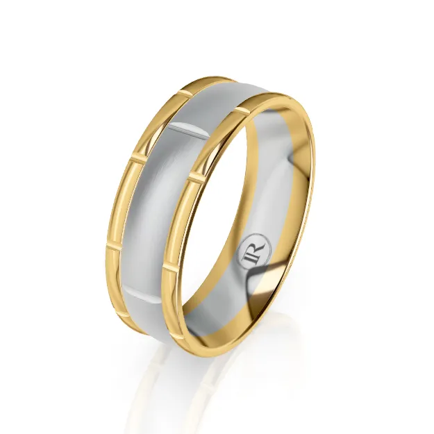 The Warwick Yellow Gold Edged & White Gold Grooved Ring