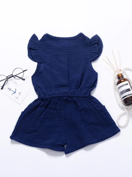 Tie Waist Flutter Sleeve Crinkle Gauze Shortalls Jumpsuit