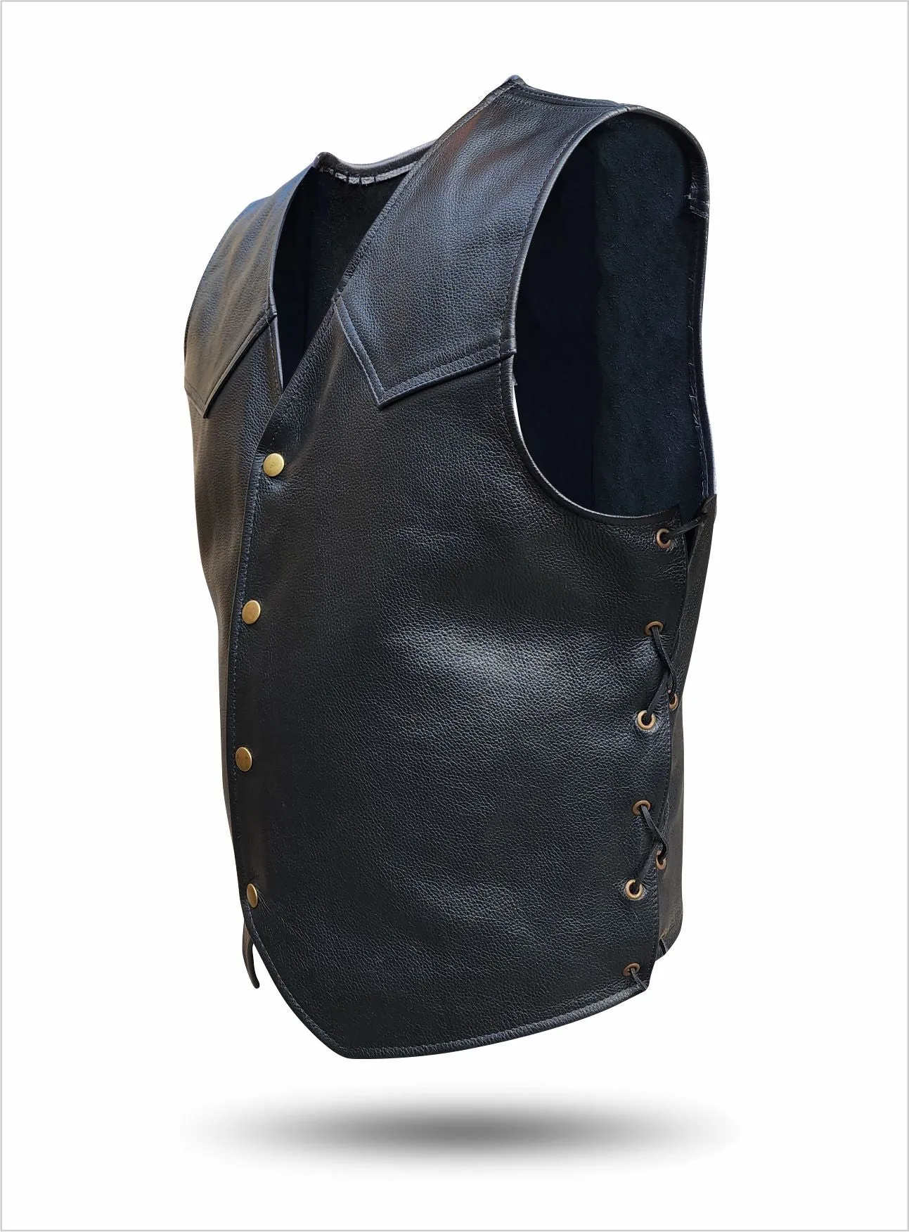 Unlined HL11655BLACK Unlined Side Lace Basic Motorcycle Leather Vest Side Lace