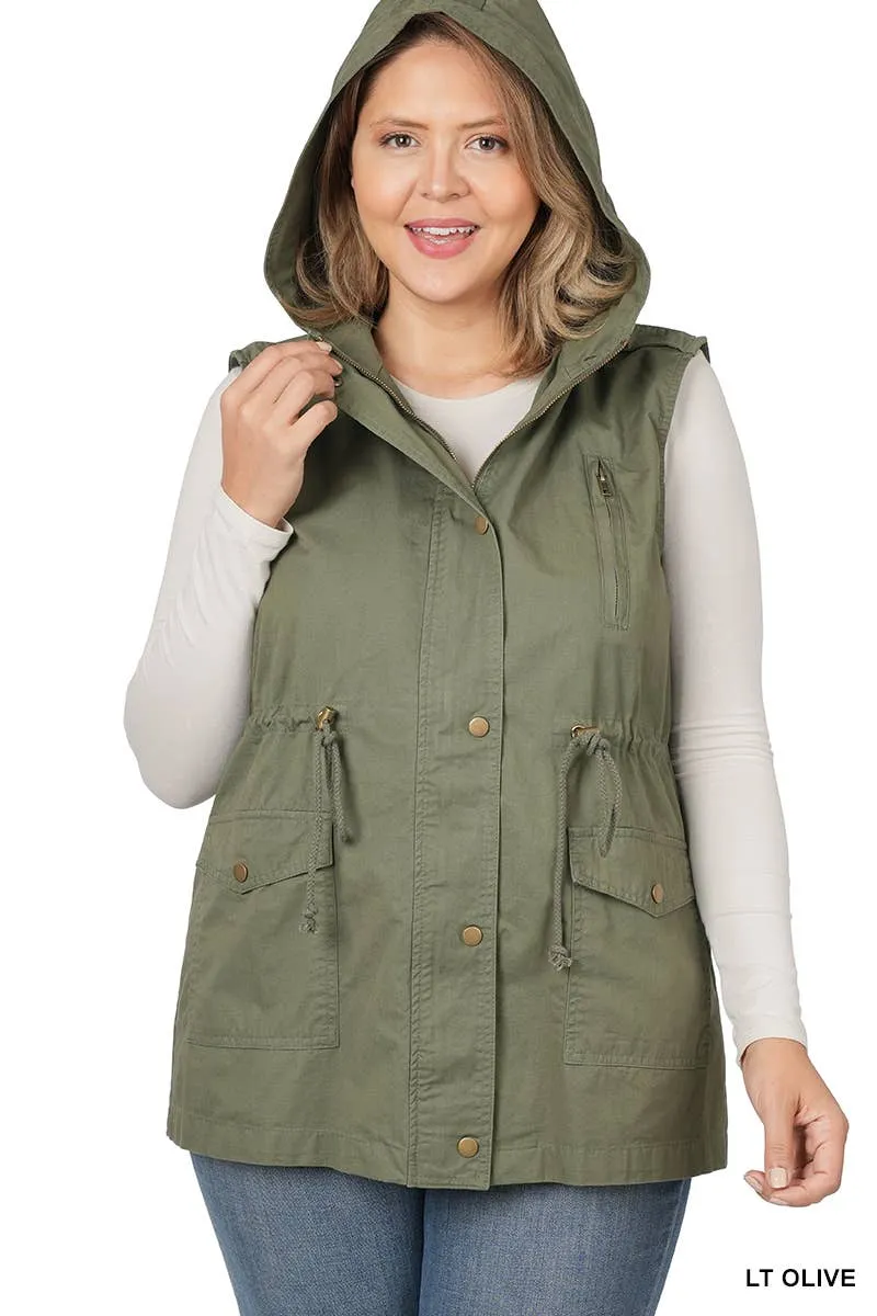 Vanilla Monkey Drawstring Waist Military Hoodie Vest. Fall Clearance!