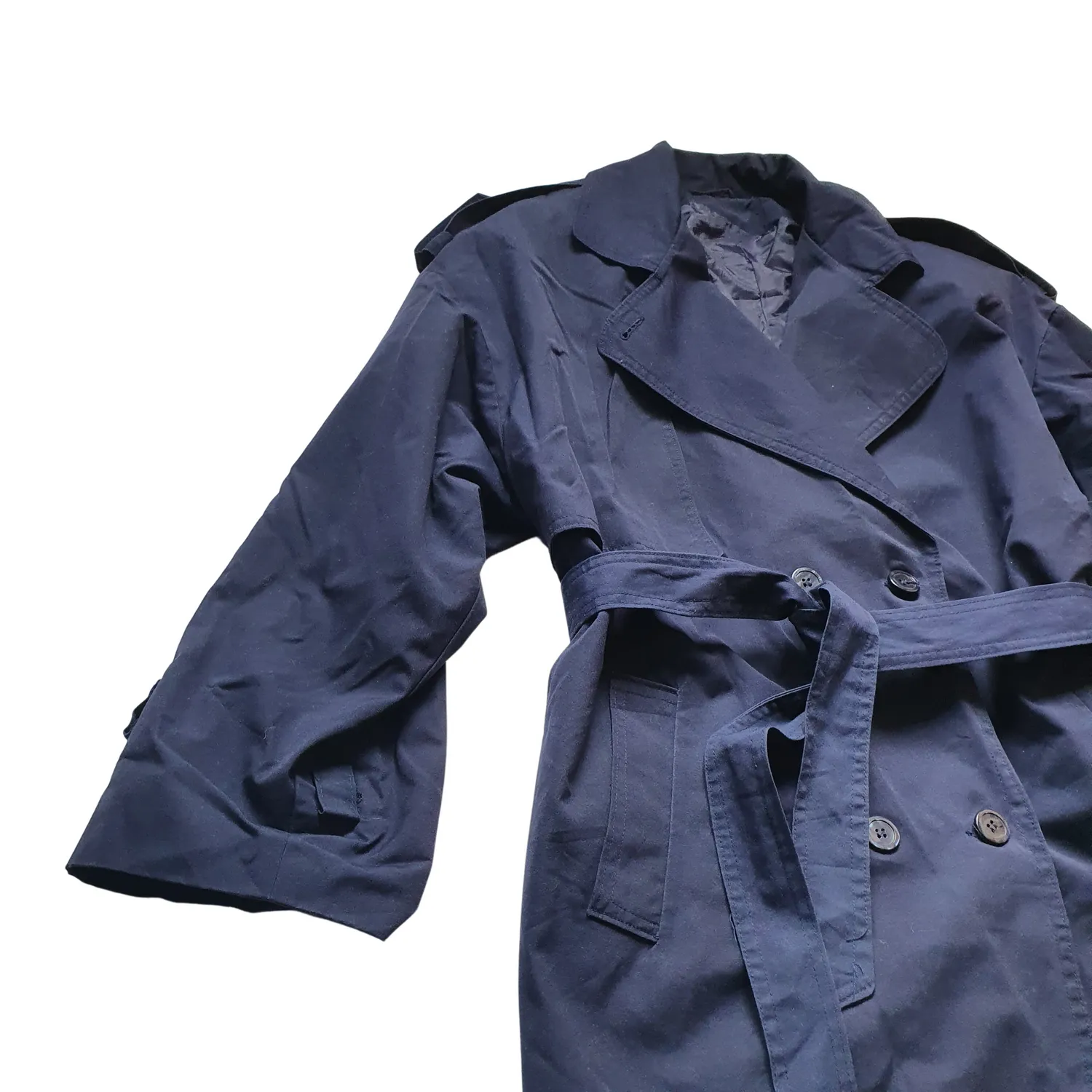 Vintage Navy 'Distinction' Oversized Trench Coat - Large