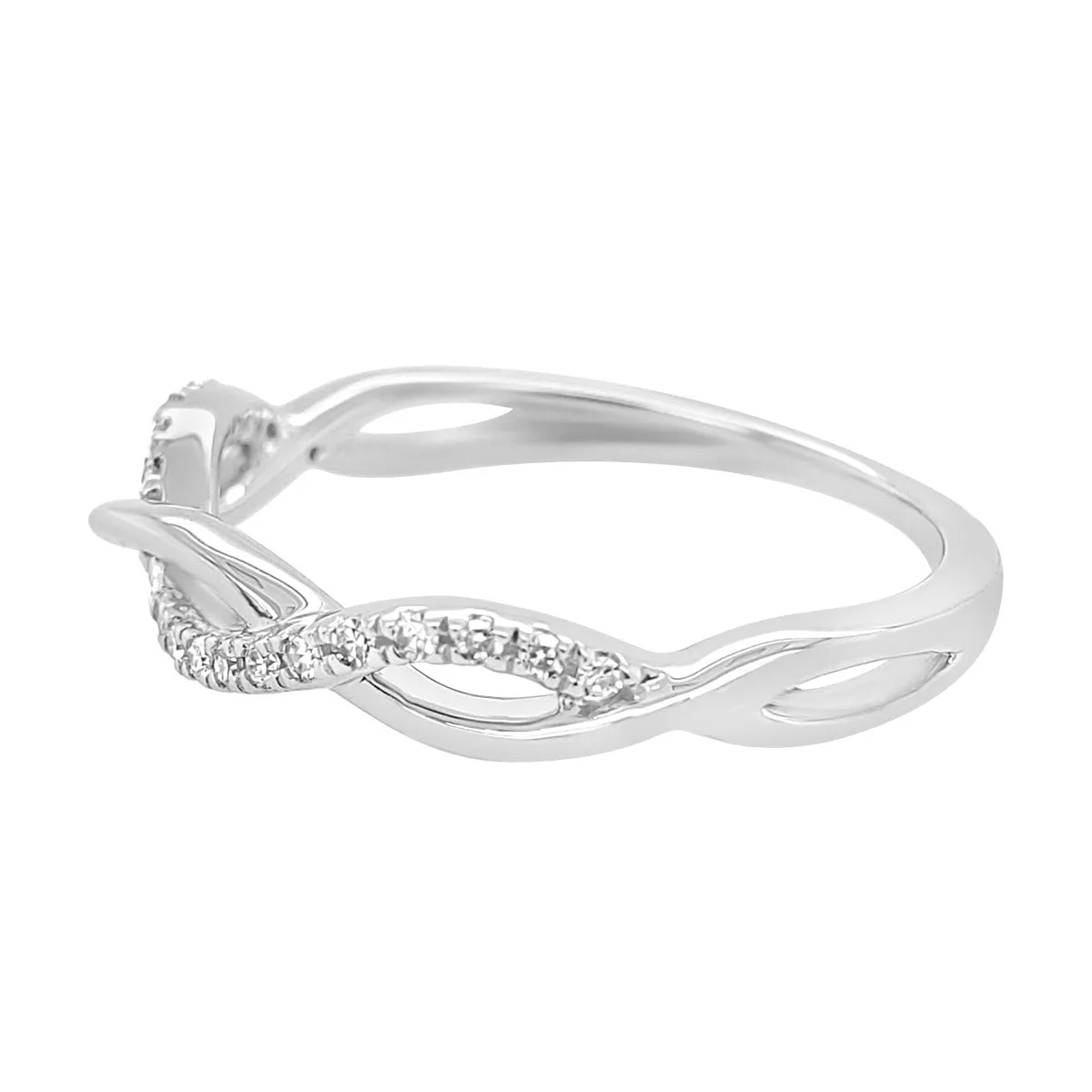 White Gold Diamond Infinity Twist Band Ring, 0.10 cttw