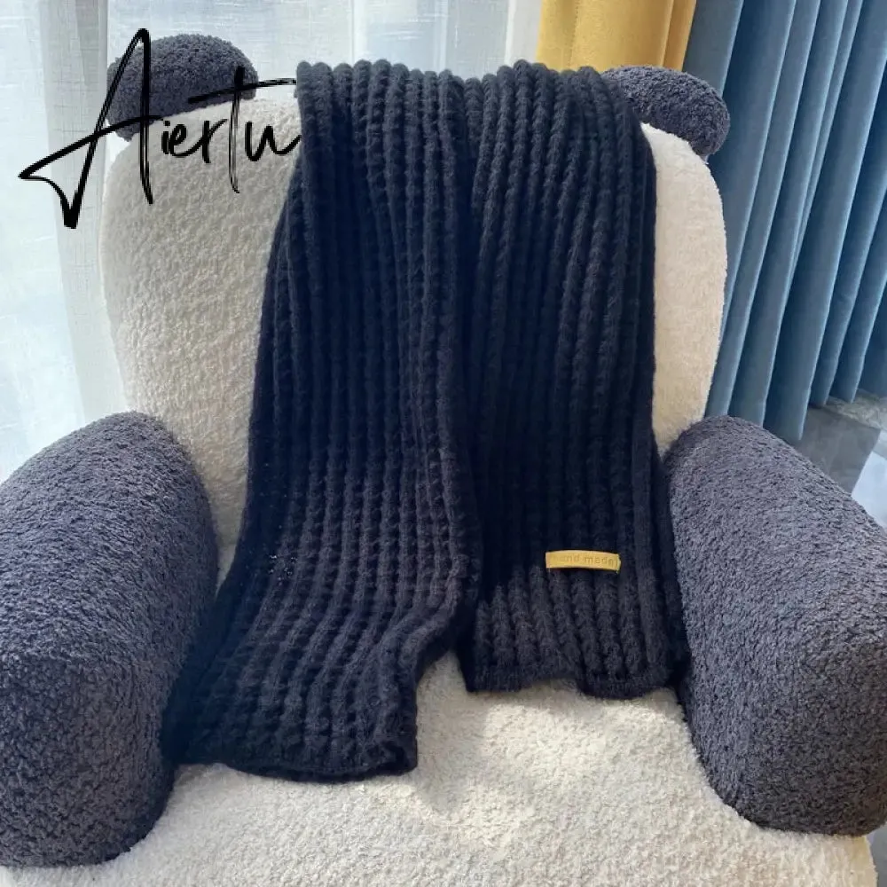 Winter Warm Knitted Scarves  Long Size Thickened Women Scarf Korean Casual Outdoors Thermal Men's Black Scarf Christmas Gifts