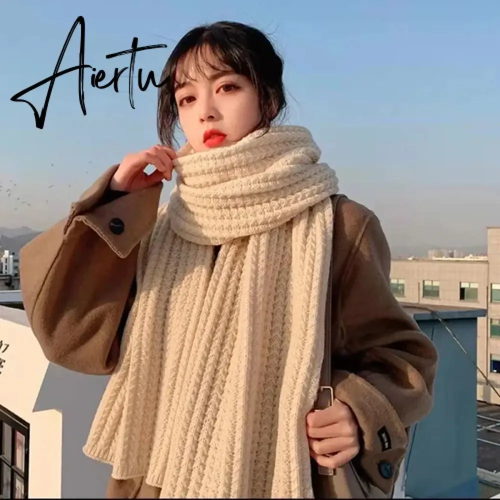 Winter Warm Knitted Scarves  Long Size Thickened Women Scarf Korean Casual Outdoors Thermal Men's Black Scarf Christmas Gifts