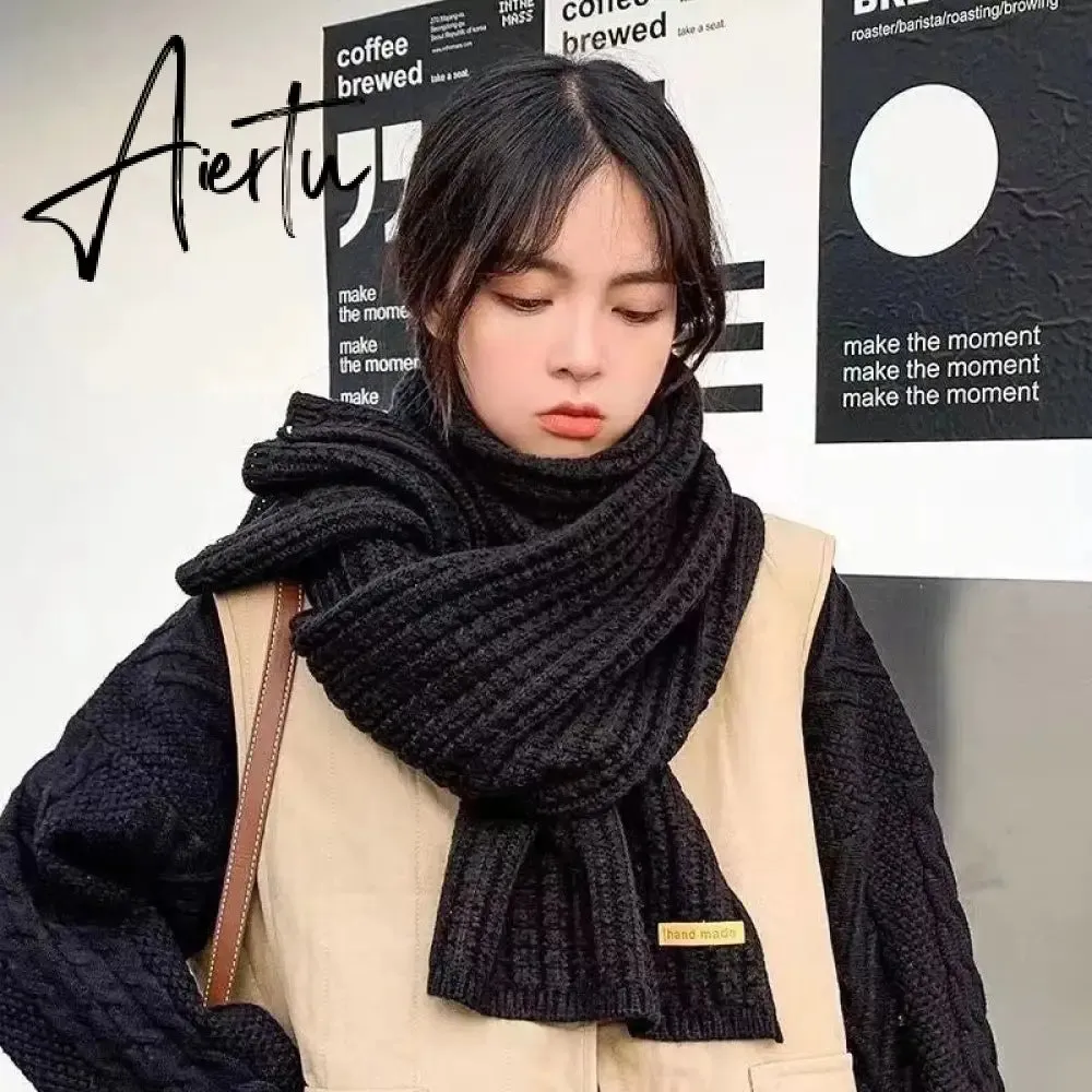 Winter Warm Knitted Scarves  Long Size Thickened Women Scarf Korean Casual Outdoors Thermal Men's Black Scarf Christmas Gifts