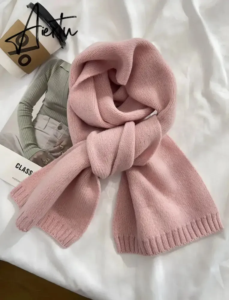 Winter Warm Knitted Scarves  Long Size Thickened Women Scarf Korean Casual Outdoors Thermal Men's Black Scarf Christmas Gifts