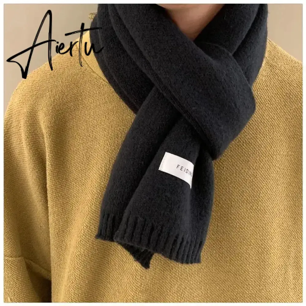 Winter Warm Knitted Scarves  Long Size Thickened Women Scarf Korean Casual Outdoors Thermal Men's Black Scarf Christmas Gifts