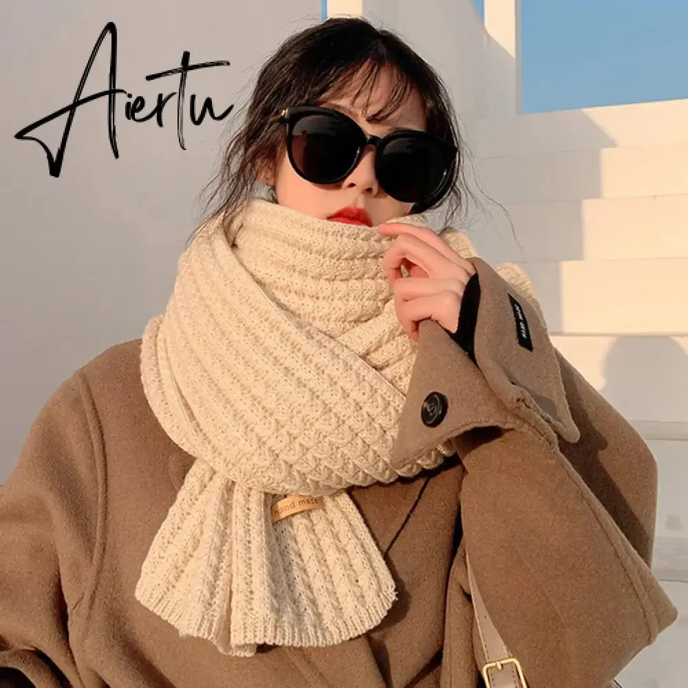 Winter Warm Knitted Scarves  Long Size Thickened Women Scarf Korean Casual Outdoors Thermal Men's Black Scarf Christmas Gifts