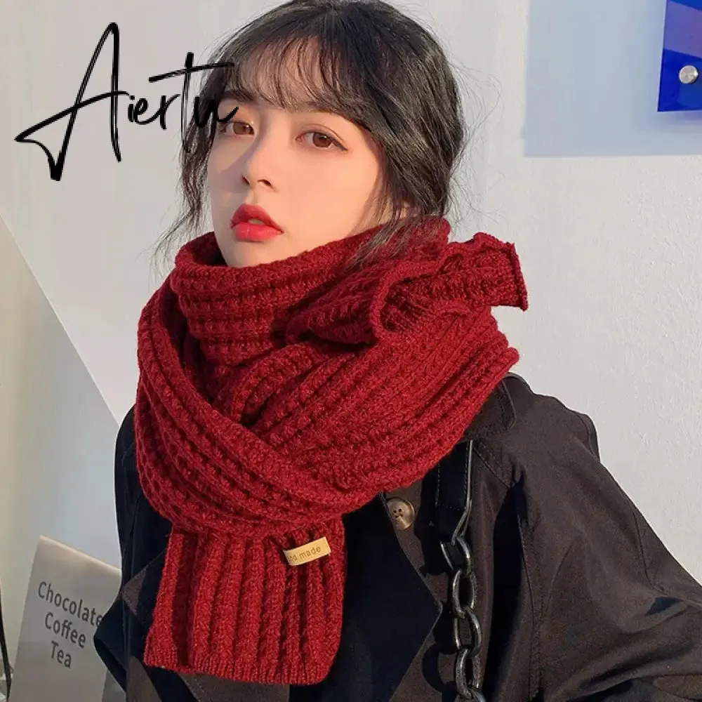 Winter Warm Knitted Scarves  Long Size Thickened Women Scarf Korean Casual Outdoors Thermal Men's Black Scarf Christmas Gifts