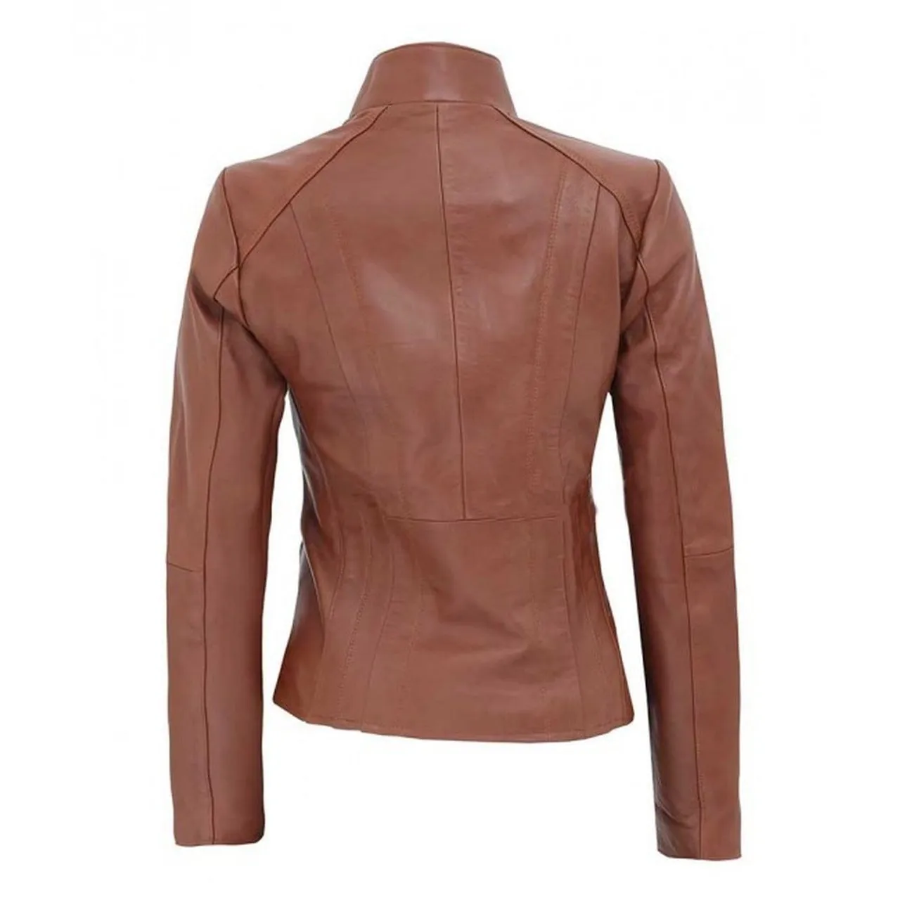 Women Tan Asymmetrical Biker Leather Jacket