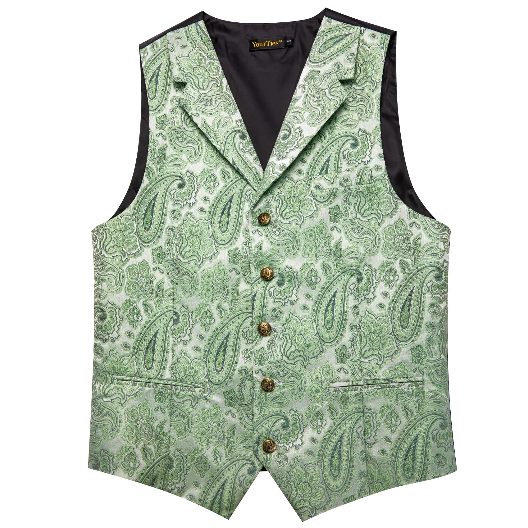 YourTies Light Green Waistcoat Silk Men's Paisley Wedding Vest Tie Set